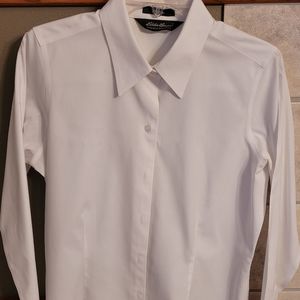 Eddie Bauer white button down, long sleeve blouse, petite medium